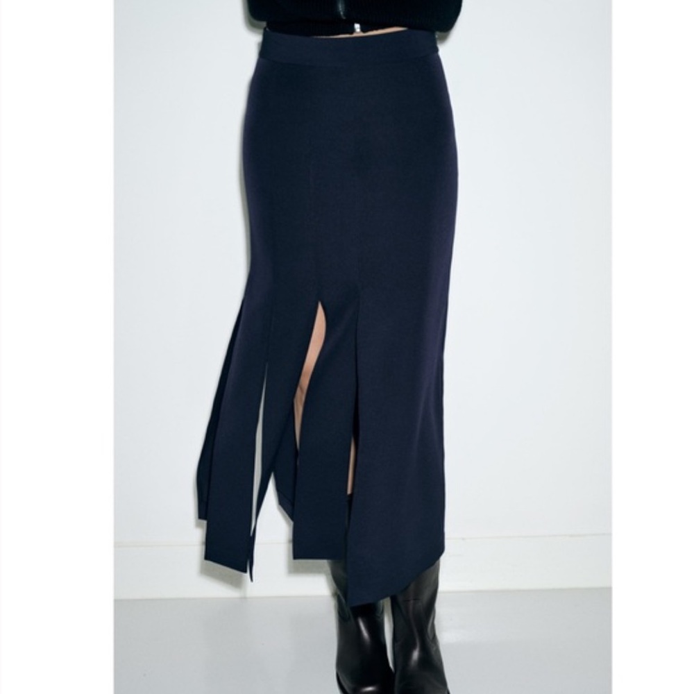 Zara navy blue midi skirt with side slits